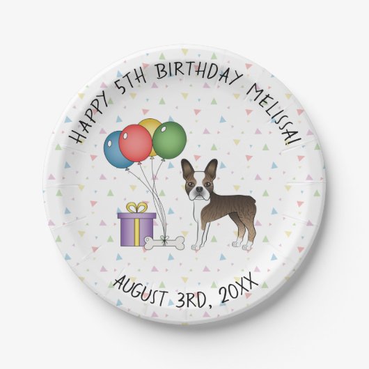 Brindle Boston Terrier Cute Cartoon Dog - Birthday Papieren Bordje (Voorkant)