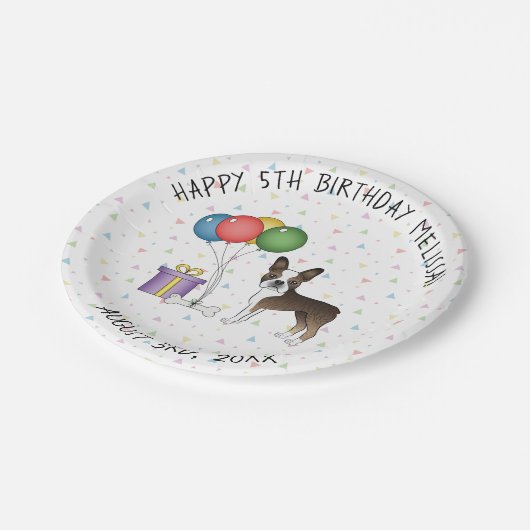 Brindle Boston Terrier Cute Cartoon Dog - Birthday Papieren Bordje (Gekanteld)