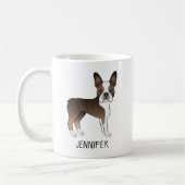 Brindle Boston Terrier Cute Cartoon Dog & Name Koffiemok (Links)