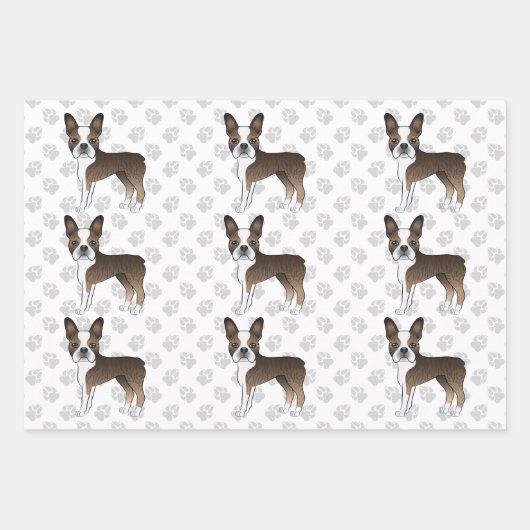 Brindle Boston Terrier Cute Cartoon Dog Pattern Inpakpapier Vel (Voorkant 3)