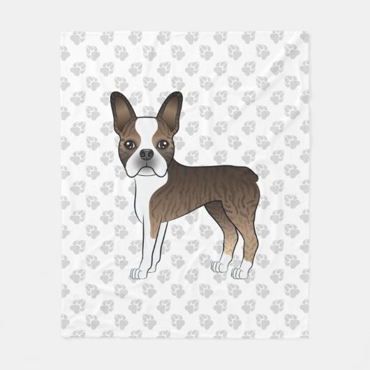Brindle Boston Terrier Cute Cartoon Dog & Paws Fleece Deken (Voorkant)