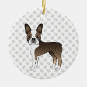 Brindle Boston Terrier Cute Cartoon Dog & Paws Keramisch Ornament (Voorkant)