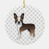 Brindle Boston Terrier Cute Cartoon Dog & Paws Keramisch Ornament (Achterkant)