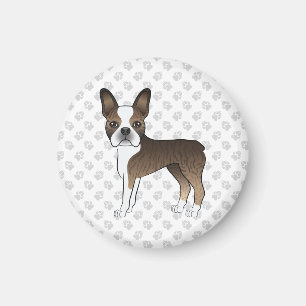Brindle Boston Terrier Cute Cartoon Dog & Paws Magneet
