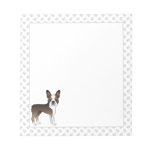 Brindle Boston Terrier Cute Cartoon Dog & Paws Notitieblok (Voorkant)