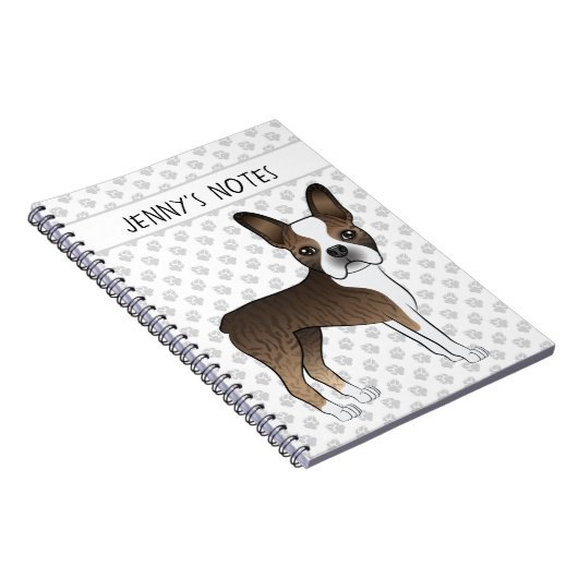 Brindle Boston Terrier Cute Cartoon Dog & Text Notitieboek (Rechterzijde)