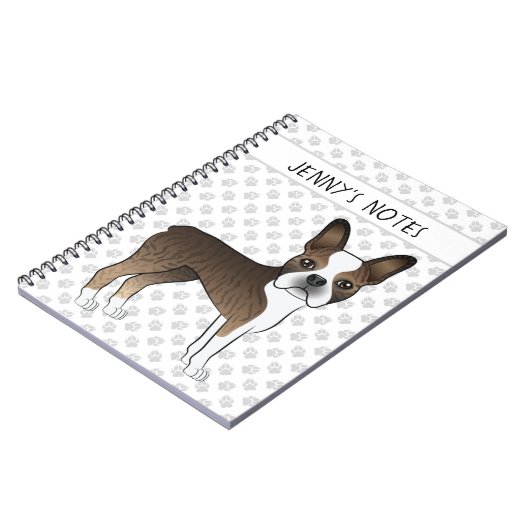 Brindle Boston Terrier Cute Cartoon Dog & Text Notitieboek (Linkerzijde)