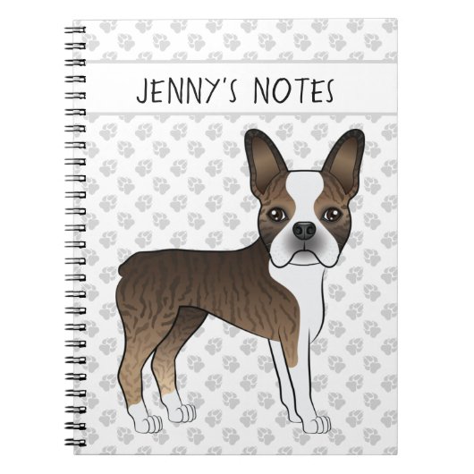 Brindle Boston Terrier Cute Cartoon Dog & Text Notitieboek (Voorkant)
