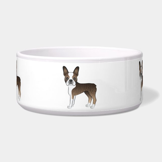 Brindle Boston Terrier Cute Cartoon Dogs Voerbakje (Voorkant)