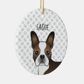 Brindle Boston Terrier Dog Head & Custom Name Keramisch Ornament (Rechts)