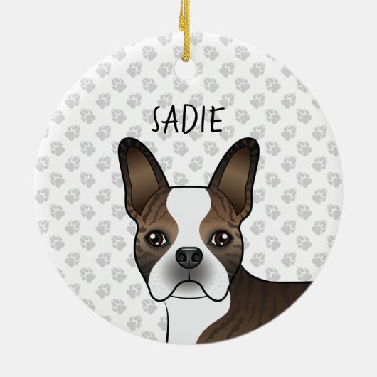 Brindle Boston Terrier Dog Head & Custom Name Keramisch Ornament (Achterkant)