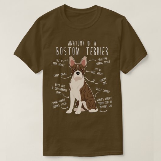 Brindle Boston Terrier Hondenanatomie T-shirt (Design voorkant)