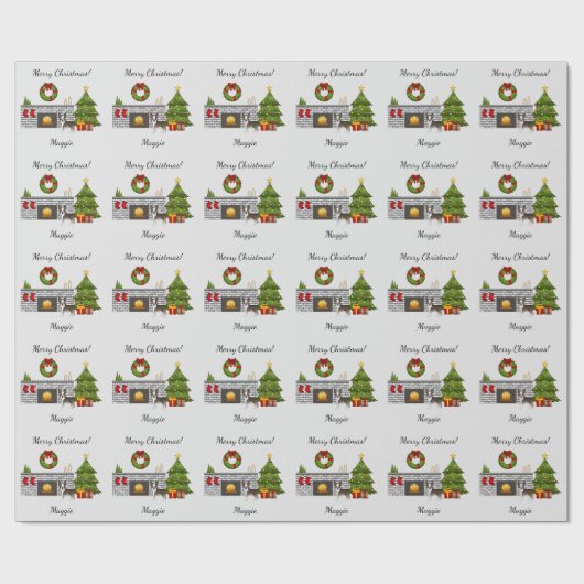 Brindle Boston Terrier in een feestelijke kerstzaa Cadeaupapier (Vlak)