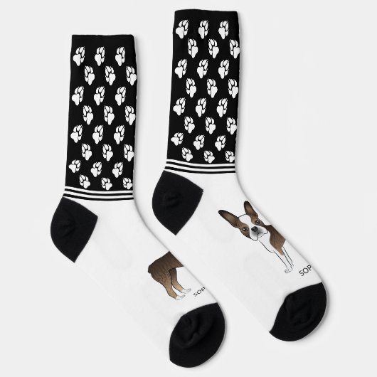 Brindle Boston Terrier met naam en poten Sokken (Rechts)