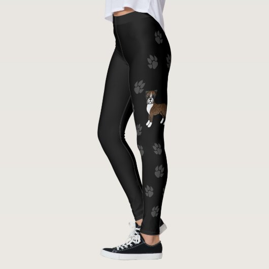 Brindle Boxer Cute Cartoon Dog met Paws Black Leggings (Links)