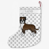 Brindle Boxer Cute Cartoon Dog & Name Kleine Kerstsok (Achterkant)