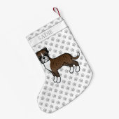 Brindle Boxer Cute Cartoon Dog & Name Kleine Kerstsok (Achterkant (Hangend))