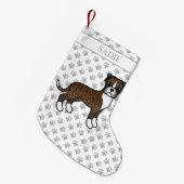 Brindle Boxer Cute Cartoon Dog & Name Kleine Kerstsok (Voorkant (Hangend))