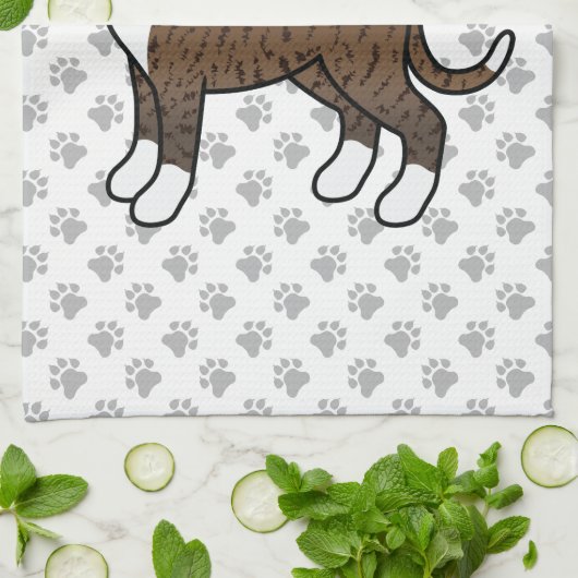 Brindle Boxer Cute Cartoon Dog & Paws Theedoek (Gevouwen)