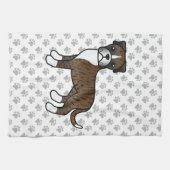 Brindle Boxer Cute Cartoon Dog & Paws Theedoek (Horizontaal)