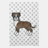 Brindle Boxer Cute Cartoon Dog & Paws Theedoek (Verticaal)