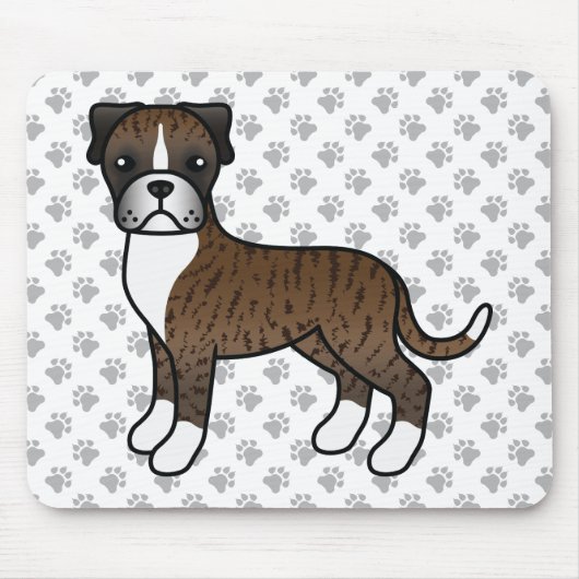 Brindle Boxer Dog Cute Cartoon Illustratie & poten Muismat (Voorkant)