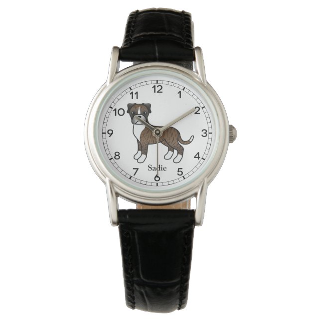 Brindle Boxer Dog Cute Illustratie en aangepaste n Horloge (Voorkant)
