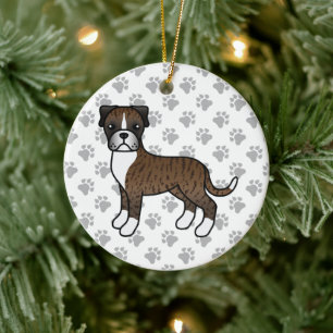 Brindle Boxer Dog Cute Illustration & Paws Keramisch Ornament