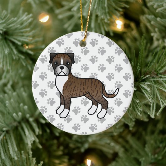 Brindle Boxer Dog Cute Illustration & Paws Keramisch Ornament (Boom)