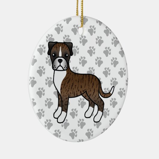 Brindle Boxer Dog Cute Illustration & Paws Keramisch Ornament (Rechts)