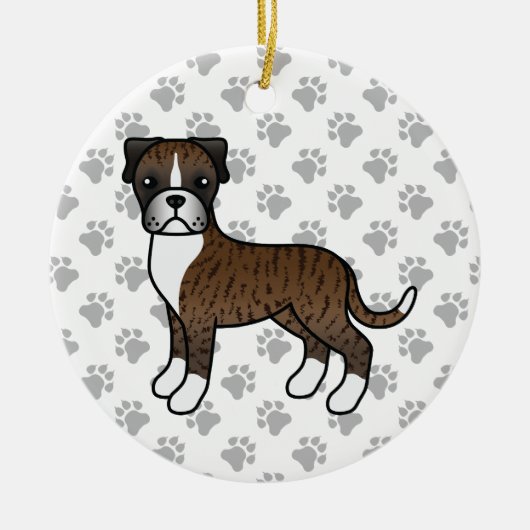 Brindle Boxer Dog Cute Illustration & Paws Keramisch Ornament (Voorkant)