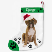 Brindle Boxer Dog, Santa Dog Kleine Kerstsok (Achterkant)
