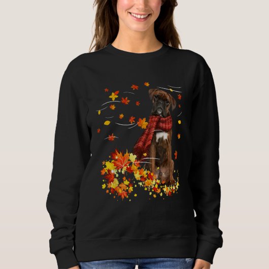 Brindle Boxer Herfst Red Scarf Autumn Leaf Gift fo Trui (Voorkant)
