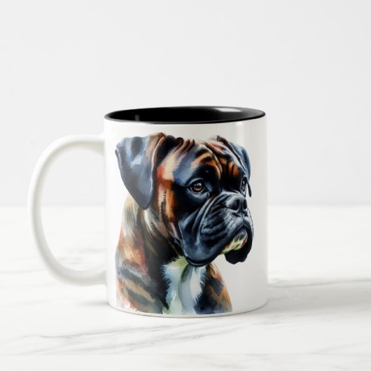Brindle Boxer in Waterverf Tweekleurige Koffiemok (Links)