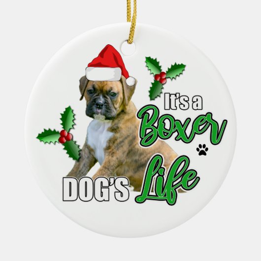 Brindle Boxer Puppy kerstversiering Keramisch Ornament (Voorkant)