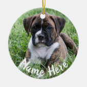 Brindle Boxer Puppy kerstversiering Keramisch Ornament (Voorkant)