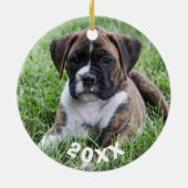 Brindle Boxer Puppy kerstversiering Keramisch Ornament (Achterkant)