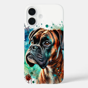 Brindle Boxer Waterverf Art iPhone 16 Hoesje
