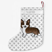 Brindle Cardigan Welsh Corgi Dog & Name Kleine Kerstsok (Achterkant)