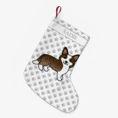 Brindle Cardigan Welsh Corgi Dog & Name Kleine Kerstsok (Voorkant (Hangend))