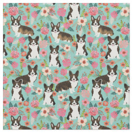 brindle corgi  - bloemenmunt stof
