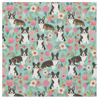 brindle corgi  - bloemenmunt stof