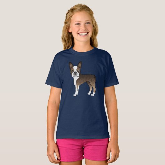Brindle en White Boston Terrier Cute Dog T-shirt (Voorkant volledig)