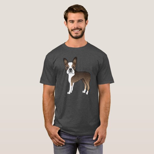 Brindle en White Boston Terrier Dog Illustratie T-shirt (Voorkant volledig)