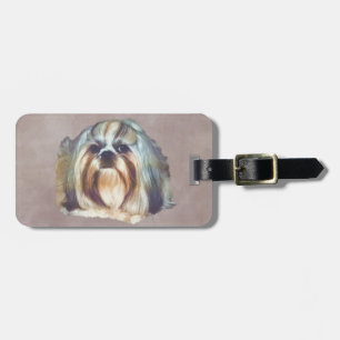 Brindle en White Shih Tzu Dog Bagagelabel