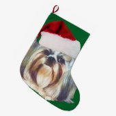 Brindle en White Shih Tzu Dog Grote Kerstsok (Voorkant (Hangend))