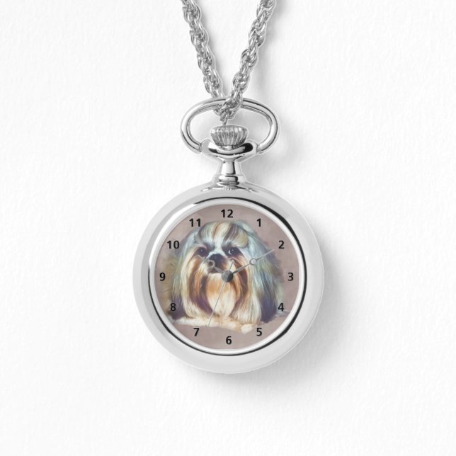 Brindle en White Shih Tzu Dog Horloge (Voorkant)