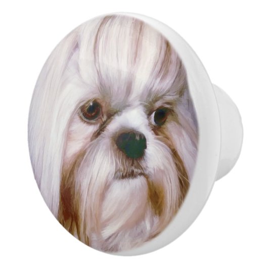 Brindle en White Shih Tzu Dog Keramische Knop (Rechts)