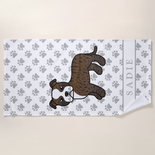 Brindle en White Staffie Cute Cartoon Dog & Name Strandlaken (Voorkant)