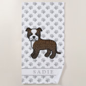 Brindle en White Staffie Cute Cartoon Dog & Name Strandlaken (Voorkant)
